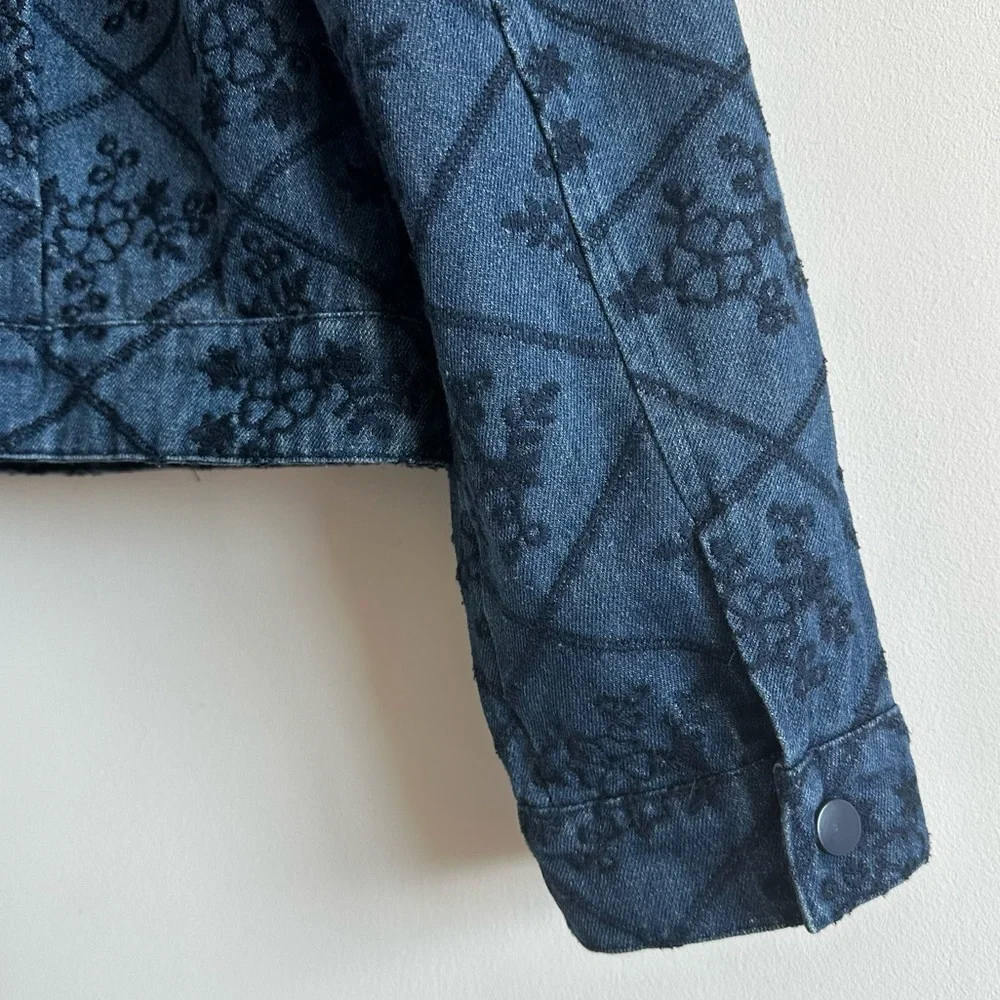 SOLITAIRE Flower Embroidered Denim Jacket - Picture 7 of 9